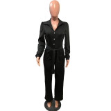 Plus Size Casual Shirt Collar Jumpsuit (With Belt) OMY-8074