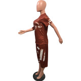 Plus Size 5XL Printed Short Sleeve Harem Pants Two Piece Set OMY-8055