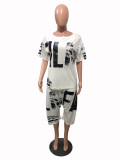 Plus Size 5XL Printed Short Sleeve Harem Pants Two Piece Set OMY-8055