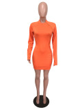 Fashion Sexy Zipper Solid Color Long Sleeve Dress OMY-5166