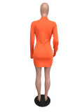 Fashion Sexy Zipper Solid Color Long Sleeve Dress OMY-5166