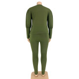 Plus Size 5XL Solid Long Sleeve Two Piece Pants Set OSIF-21022