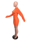 Fashion Sexy Zipper Solid Color Long Sleeve Dress OMY-5166