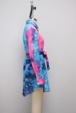 Plus Size Tie Dye Long Sleeve Casual Shirt Dress SMR-9947