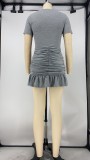 Sexy Solid Short Sleeve Ruched Ruffles Mini Dress XMY-9288