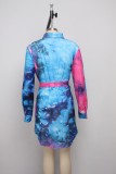 Plus Size Tie Dye Long Sleeve Casual Shirt Dress SMR-9947