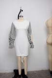 Casual Patchwork Ruched Sleeve Mini Dress SMR-9846