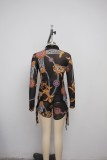 Sexy Printed Mesh Blouse Top Shorts 2 Piece Sets SMR-9879