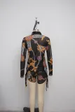 Sexy Printed Mesh Blouse Top Shorts 2 Piece Sets SMR-9879