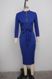 Sexy Solid Long Sleeve Slim Midi Dress SMR-9964