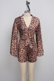Sexy Leapard Long Sleeve V Neck Rompers SMR-9850