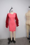 Casual Patchwork Ruched Sleeve Mini Dress SMR-9846
