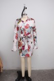 Sexy Floral Print V Neck Sashes Mini Dress SMR-9919