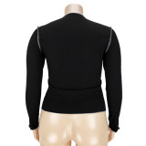 Plus Size 5XL Solid Ribbed Long Sleeve Pullover Tops ASL-7011