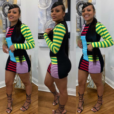 Fashion Casual Color Block Striped Mini Dress GLF-8111
