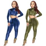 Sexy Turtleneck Long Sleeve Two Piece Pants Set MEM-8323