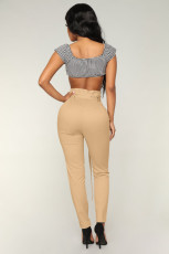 Solid High Waist Pants With Belt LSL-6171