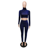 Sexy Turtleneck Long Sleeve Two Piece Pants Set MEM-8323
