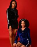 Casual Velvet Zipper Long Sleeve Mini Skirt 2 Piece Sets LSL-6022