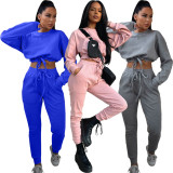 Casual Solid Long Sleeve Two Piece Pants Set XMY-9291