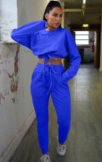 Casual Solid Long Sleeve Two Piece Pants Set XMY-9291
