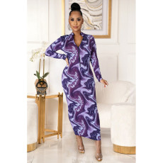 Sexy Printed Long Sleeve Zipper Slim Maxi Dress ASL-6330