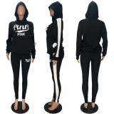Fashion PINK Letter Printed Hoodie And Pants Sports Casual Two Piece Set XYF-9081