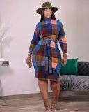 Sexy Printed Long Sleeve Split Sashes Midi Dress TK-6147