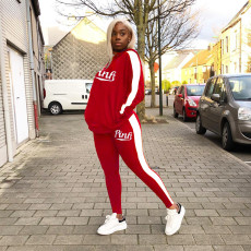 Fashion PINK Letter Printed Hoodie And Pants Sports Casual Two Piece Set XYF-9081