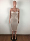 Sexy Sequined Spaghetti Strap Split Club Dress LX-8916
