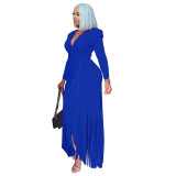 Fashion Sexy Splice Irregular Tassel Outerwear With Belt OMY-8107