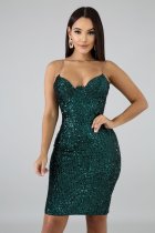 Sexy Sequined Spaghetti Strap Split Club Dress LX-8916