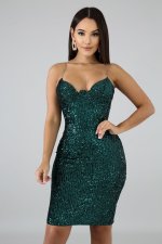 Sexy Sequined Spaghetti Strap Split Club Dress LX-8916