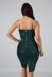 Sexy Sequined Spaghetti Strap Split Club Dress LX-8916