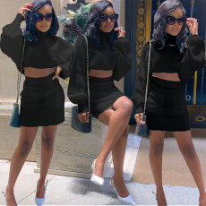 Casual Sexy Puff Sleeve Pocket Skirt Solid Color Sets JPF-1020