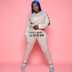 Letter Print Hoodie Sweatpants Two Piece Sets HMS-5426