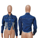 Fashion Bead Decoration Long Sleeve Denim Coat LSD-9070