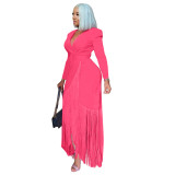 Fashion Sexy Splice Irregular Tassel Outerwear With Belt OMY-8107