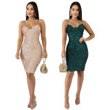 Sexy Sequined Spaghetti Strap Split Club Dress LX-8916