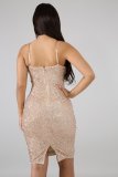 Sexy Sequined Spaghetti Strap Split Club Dress LX-8916