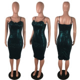 Sexy Sequined Spaghetti Strap Split Club Dress LX-8916