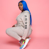 Letter Print Hoodie Sweatpants Two Piece Sets HMS-5426