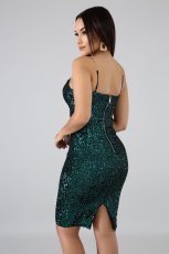 Sexy Sequined Spaghetti Strap Split Club Dress LX-8916