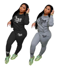 Fashion PINK Letter Printed Hoodie And Pants Casual Suit XMF-036
