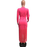 Fashion Sexy Splice Irregular Tassel Outerwear With Belt OMY-8107