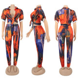 Casual Printed Shirt Top And Pants 2 Piece Sets SFY-219