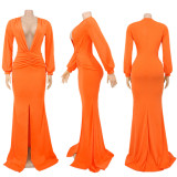 Sexy Deep V Neck Rcuched High Split Maxi Evening Dress SFY-224