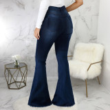 Plus Size Denim High Waist Stretch Flared Jeans HSF-2402