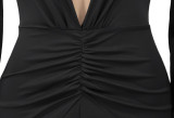 Sexy Deep V Neck Rcuched High Split Maxi Evening Dress SFY-224