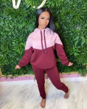 Casual Patchwork Hoodies Two Piece Sets YIM-164